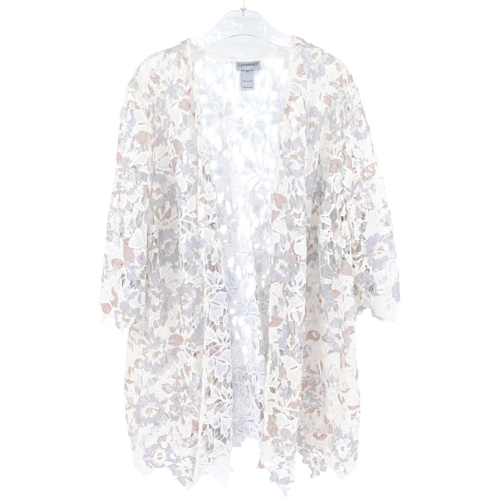 3X Catherine's Floral Lace Cardigan Open Front Shabby Chic Cottage Core Whimsy
